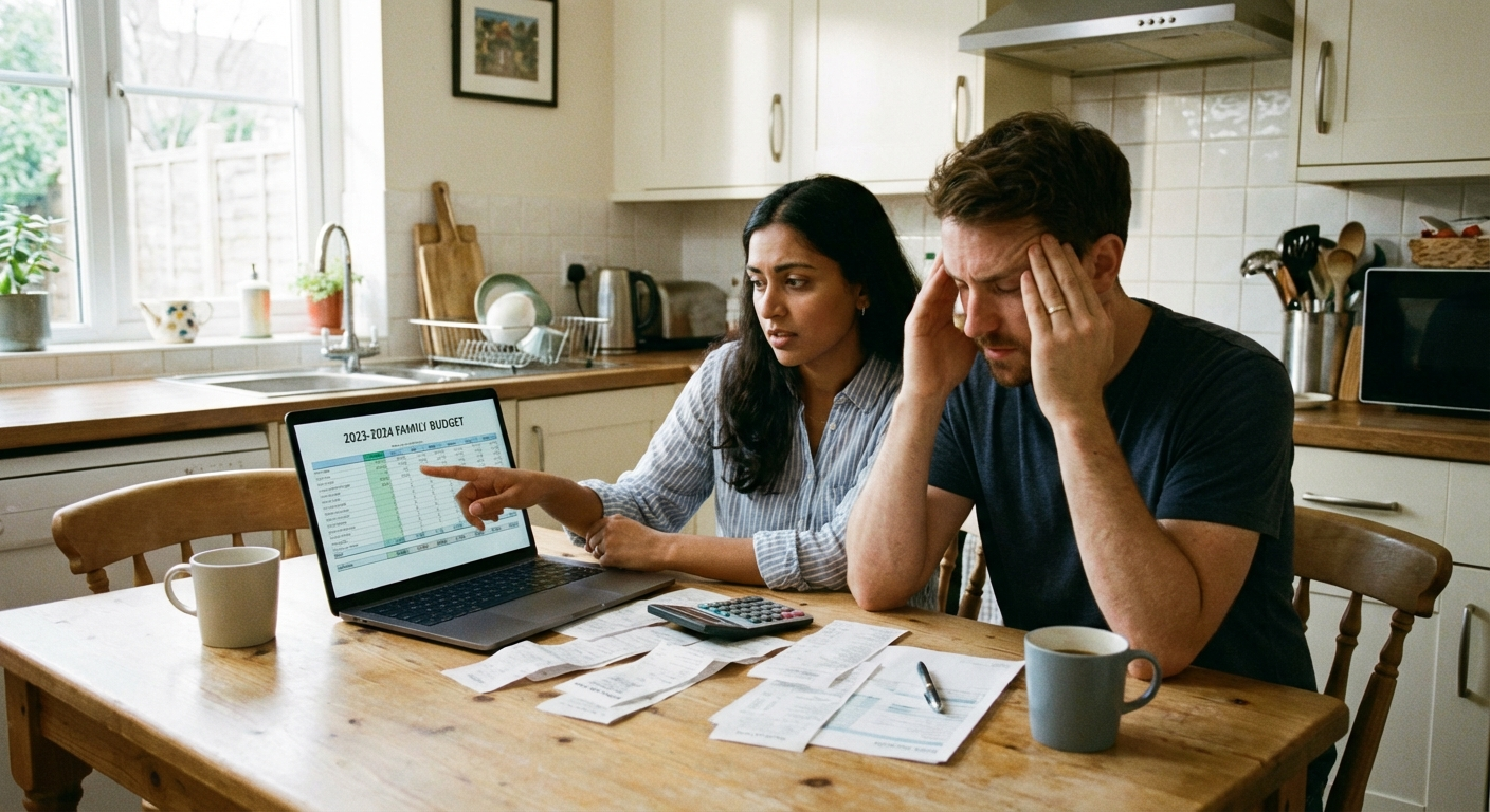 Couple reviewing budget together